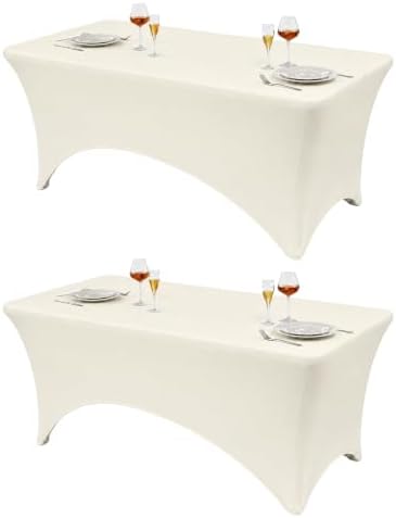 Classic Series 140GSM Rectangle Spandex Tablecloth,2Pcs,6ft, Ivory in Ivory
