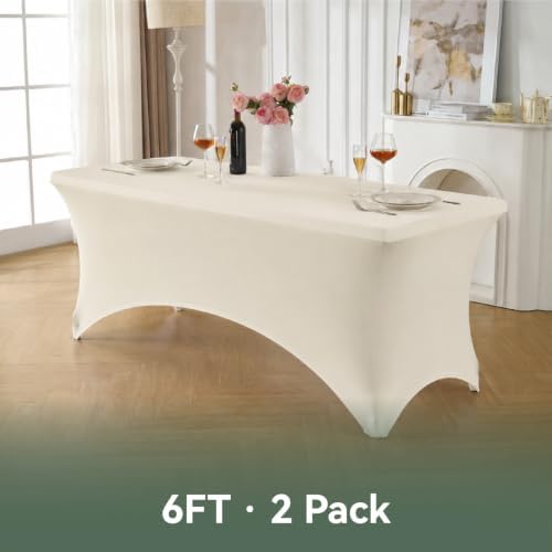 Classic Series 140GSM Rectangle Spandex Tablecloth,2Pcs,6ft, Ivory in Ivory, alternate view 6