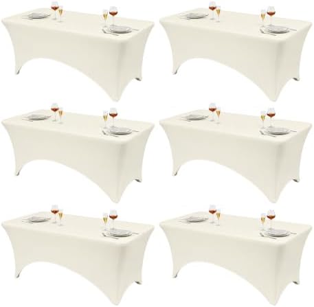 Classic Series 140GSM Rectangle Spandex Tablecloth,6Pcs,6ft, Ivory in Ivory