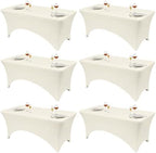 Classic Series 140GSM Rectangle Spandex Tablecloth,6Pcs,6ft, Ivory in Ivory