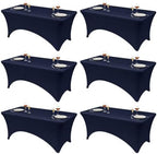Classic Series 140GSM Rectangle Spandex Tablecloth,6Pcs,6ft, Navy in Navy Blue