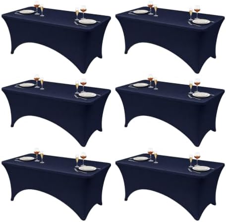 Classic Series 140GSM Rectangle Spandex Tablecloth,6Pcs,6ft, Navy in Navy Blue