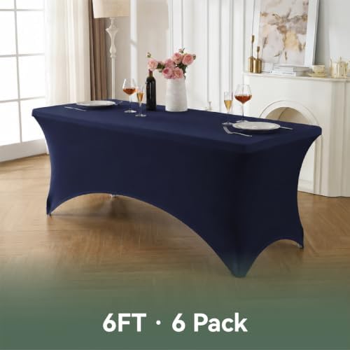 Classic Series 140GSM Rectangle Spandex Tablecloth,6Pcs,6ft, Navy in Navy Blue, alternate view 6