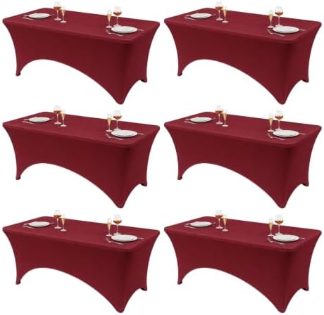 Classic Series 140GSM Rectangle Spandex Tablecloth,6Pcs,6ft, Red in Red