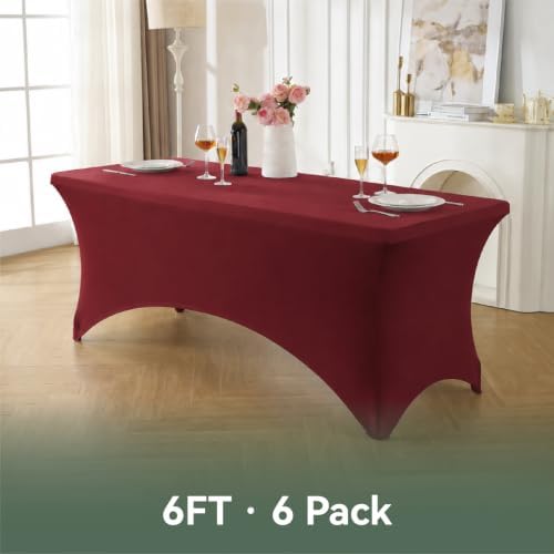 Classic Series 140GSM Rectangle Spandex Tablecloth,6Pcs,6ft, Red in Red, alternate view 6