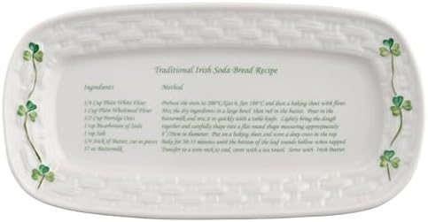 Classic Shamrock 10.6-Inch Serving Tray, Irish Soda Bread Recipe Platter, Handcrafted Parian China, White in