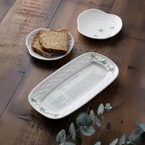 Classic Shamrock 10.6-Inch Serving Tray, Irish Soda Bread Recipe Platter, Handcrafted Parian China, White in, alternate view