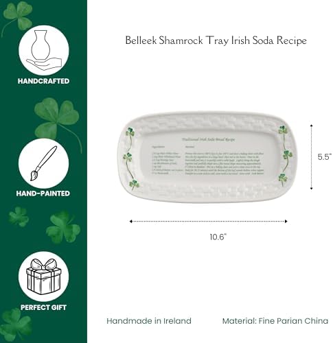Classic Shamrock 10.6-Inch Serving Tray, Irish Soda Bread Recipe Platter, Handcrafted Parian China, White in, alternate view