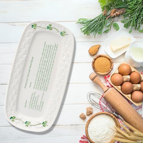 Classic Shamrock 10.6-Inch Serving Tray, Irish Soda Bread Recipe Platter, Handcrafted Parian China, White in, alternate view