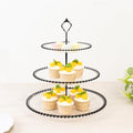 Clear 3-Tier Round Plastic Cupcake Tower Stand with Black Beaded Rim, Dessert Display Tea Party Serving Platter