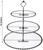 Clear 3-Tier Round Plastic Cupcake Tower Stand with Black Beaded Rim, Dessert Display Tea Party Serving Platter, alternate