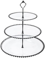 Clear 3-Tier Round Plastic Cupcake Tower Stand with Black Beaded Rim, Dessert Display Tea Party Serving Platter, alternate