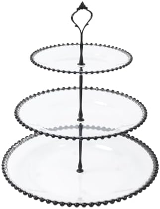 Clear 3-Tier Round Plastic Cupcake Tower Stand with Black Beaded Rim, Dessert Display Tea Party Serving Platter, alternate