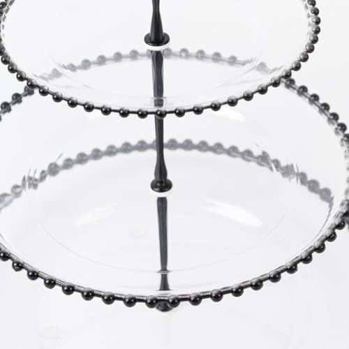 Clear 3-Tier Round Plastic Cupcake Tower Stand with Black Beaded Rim, Dessert Display Tea Party Serving Platter, alternate