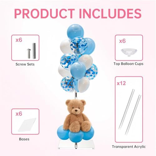 Clear Acrylic Balloon Stands for Table, Adjustable 15.75 Inch 23.6 Inch 31.5 Inch Reusable Balloon Stick Base, alternate view