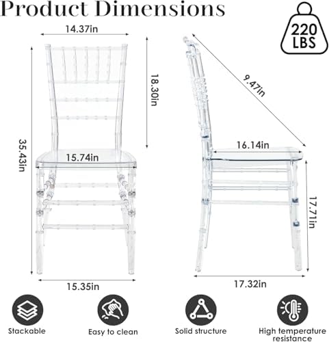 Clear Acrylic Chiavari Chairs, Modern Dining Chairs Set of 20, Accent Event Ghost Chairs for Wedding Party Event, alternate