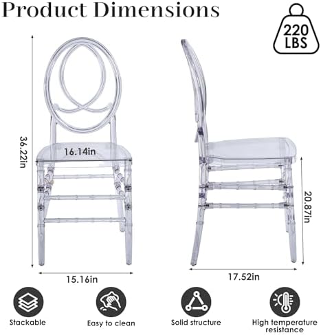 Clear Acrylic Chiavari Chairs, Modern Dining Chairs Set of 48, Accent Event Ghost Chairs for Wedding Party Event, alternate