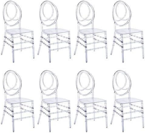 Clear Acrylic Chiavari Chairs, Modern Dining Chairs Set of 8, Accent Event Ghost Chairs for Wedding Party Event