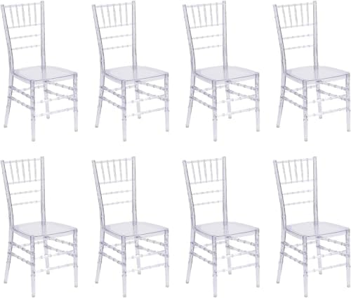 Clear Acrylic Chiavari Chairs, Modern Dining Chairs Set of 8, Accent Event Ghost Chairs for Wedding Party Event