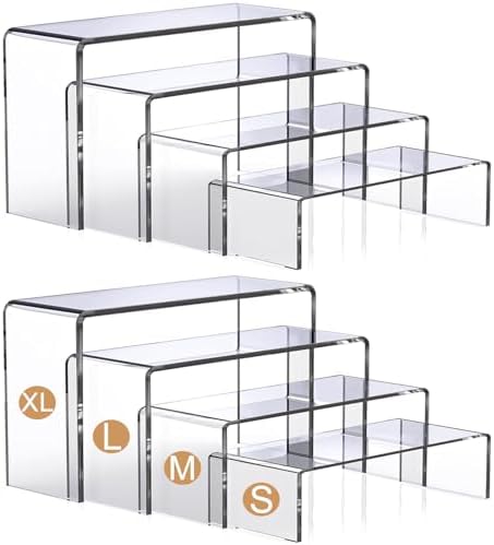 Clear Acrylic Risers Display Stands Multi-Size in L: 6.3"/5.5"/4.7"/4" in Clear