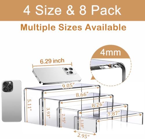 Clear Acrylic Risers Display Stands Multi-Size in L: 6.3"/5.5"/4.7"/4" in Clear, alternate view 2