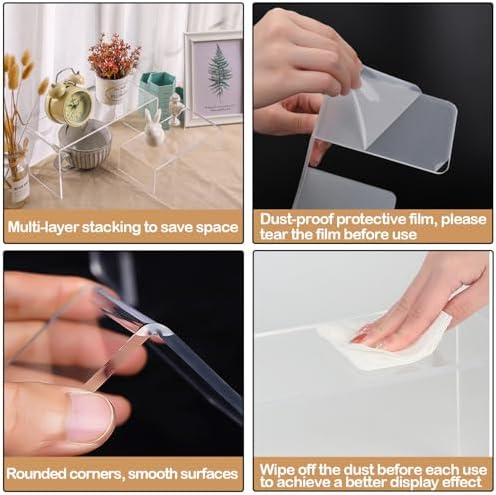 Clear Acrylic Risers Display Stands Multi-Size in L: 6.3"/5.5"/4.7"/4" in Clear, alternate view 3
