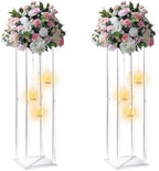 Clear Acrylic Vases Flower Stand Wedding Centerpieces with Hanging Glass Tealight Globe Candle Holders for Event