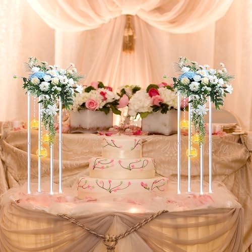 Clear Acrylic Vases Flower Stand Wedding Centerpieces with Hanging Glass Tealight Globe Candle Holders for Event, alternate