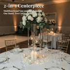 Clear Acrylic Vases Flower Stand Wedding Centerpieces with Hanging Glass Tealight Globe Candle Holders for Event, alternate