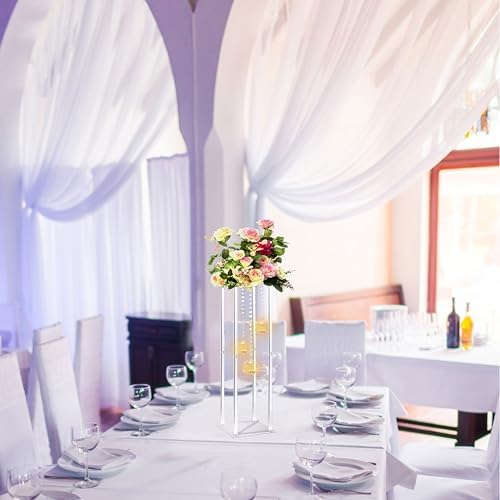 Clear Acrylic Vases Flower Stand Wedding Centerpieces with Hanging Glass Tealight Globe Candle Holders for Event, alternate