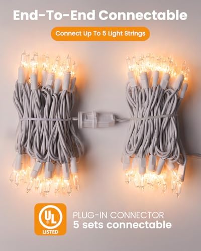 Clear Christmas Lights Set 100 Count 20 Feet Incandescent Bulb in Warm White, alternate view 5