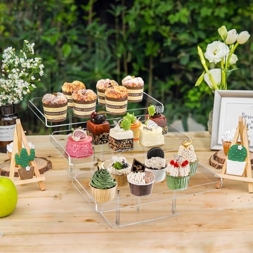 Clear Cupcake Stand, 3 Tiered Acrylic Dessert Table Display Set in Clear, alternate view 2