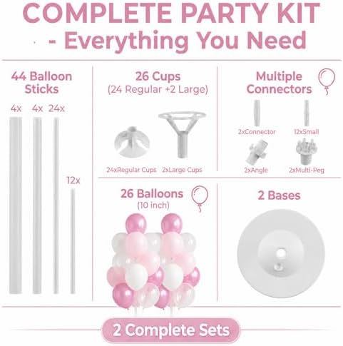 Clear Pink Balloon Column Stand Kit with Base&Pole for Floor&Table Party Decor in 2 Count (Pack of 1) in Jelly, alternate