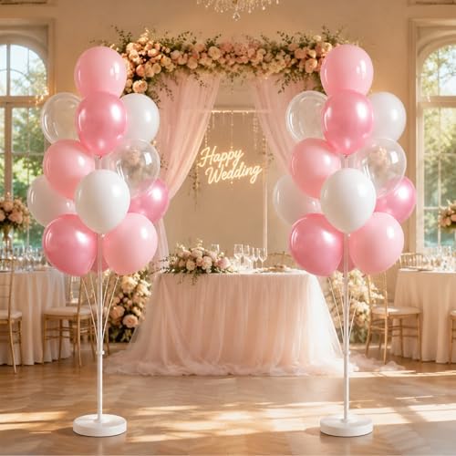 Clear Pink Balloon Column Stand Kit with Base&Pole for Floor&Table Party Decor in 2 Count (Pack of 1) in Jelly, alternate