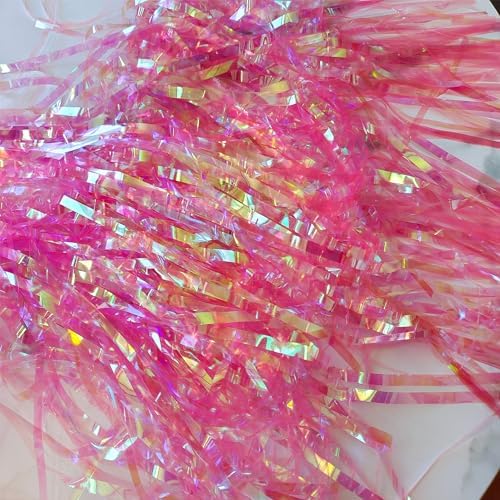Clear Pink Streamers Party Curtain | Iridescent Fringe Backdrop in 3.2 ft x 6.5 ft in Clear Pink, alternate view 2