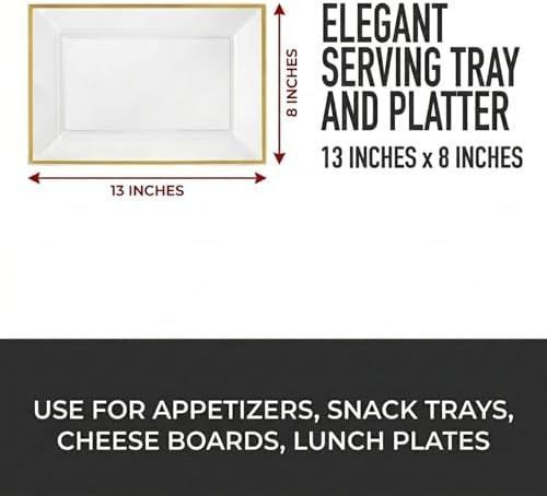 Clear Plastic Serving Tray (4-Pack) Clear Gold Rim Disposable Serving Trays & Platters for Food - Versatile for, alternate