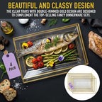 Clear Plastic Serving Tray (4-Pack) Clear Gold Rim Disposable Serving Trays & Platters for Food - Versatile for, alternate