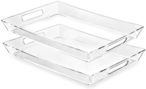 Clear Plastic Serving Tray with Handles, BPA-Free Storage Organizer Tray -2 Pack Large Trays 16"x11.5" Reusable
