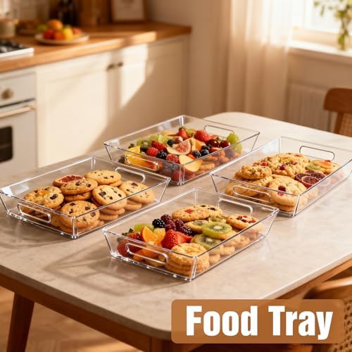 Clear Plastic Serving Tray with Handles, BPA-Free Storage Organizer Tray -2 Pack Large Trays 16"x11.5" Reusable, alternate