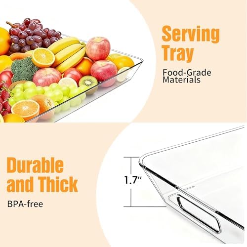Clear Plastic Serving Tray with Handles, BPA-Free Storage Organizer Tray -2 Pack Large Trays 16"x11.5" Reusable, alternate