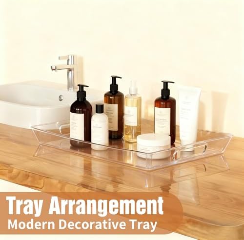 Clear Plastic Serving Tray with Handles, BPA-Free Storage Organizer Tray -2 Pack Large Trays 16"x11.5" Reusable, alternate