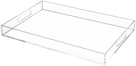 Clear Rectangular 14x20 Inches Acrylic Ottoman Tray Decorative Serving Tray with Cutout Handles Organizer Tray