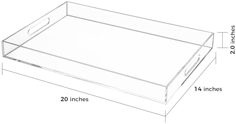 Clear Rectangular 14x20 Inches Acrylic Ottoman Tray Decorative Serving Tray with Cutout Handles Organizer Tray, alternate