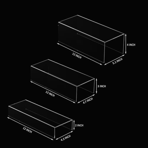 Clear Riser Display Shelf 3pcs, Desktop Rectangular Acrylic Display Shelves Storage Organizer, Acrylic Stands, alternate view