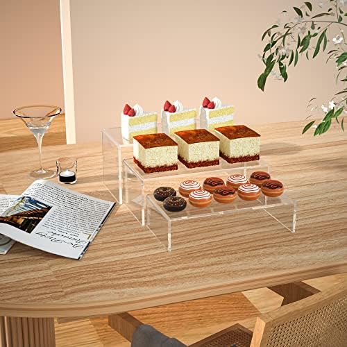 Clear Riser Shelf 3pcs, Desktop Rectangular Acrylic Display Shelves Organizer, Acrylic Stands for Funko Pop, alternate view 2