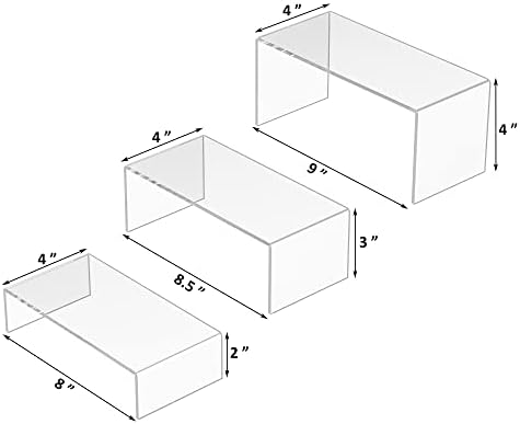 Clear Riser Shelf 3pcs, Desktop Rectangular Acrylic Display Shelves Organizer, Acrylic Stands for Funko Pop, alternate view 3