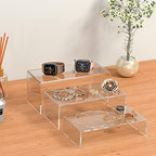Clear Riser Shelf 3pcs, Desktop Rectangular Acrylic Display Shelves Organizer, Acrylic Stands for Funko Pop, alternate view 4