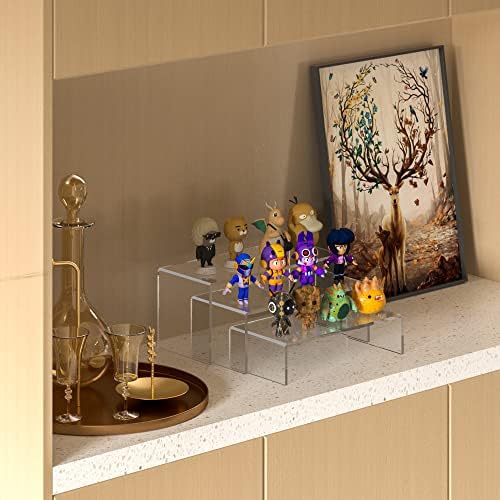 Clear Riser Shelf 3pcs, Desktop Rectangular Acrylic Display Shelves Organizer, Acrylic Stands for Funko Pop, alternate view 6