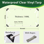 Clear Tarp 8' x 20' PVC 14 Mil Clear Tarps Heavy Duty Waterproof, 400g/m2 Clear Tarps Vinyl with Grommets for, alternate view