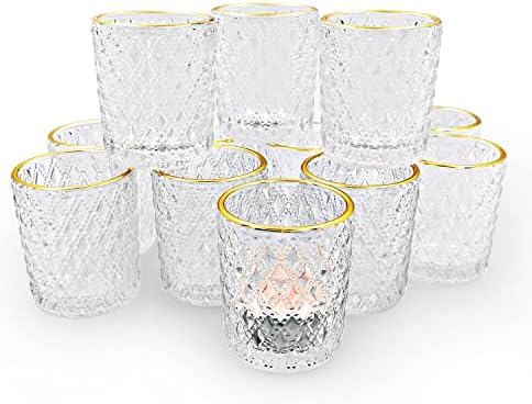 Clear Votive Candle Holders, Glass Tealight Candle Holders Bulk with Rim for Wedding Table Centerpiece Birthday